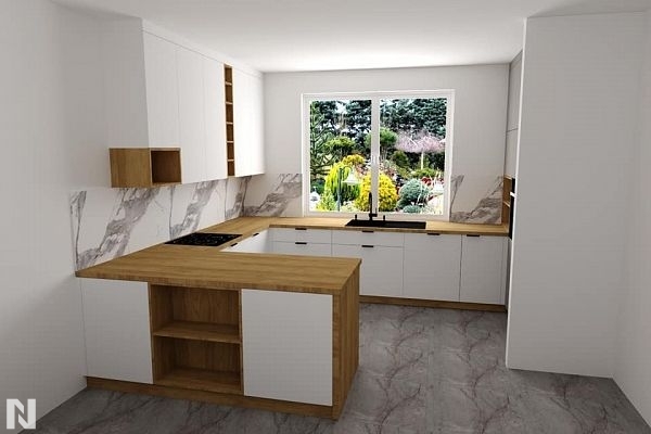 Matowe fronty z drewnianym blatem wizualizacja ALVOS meble na wymiar